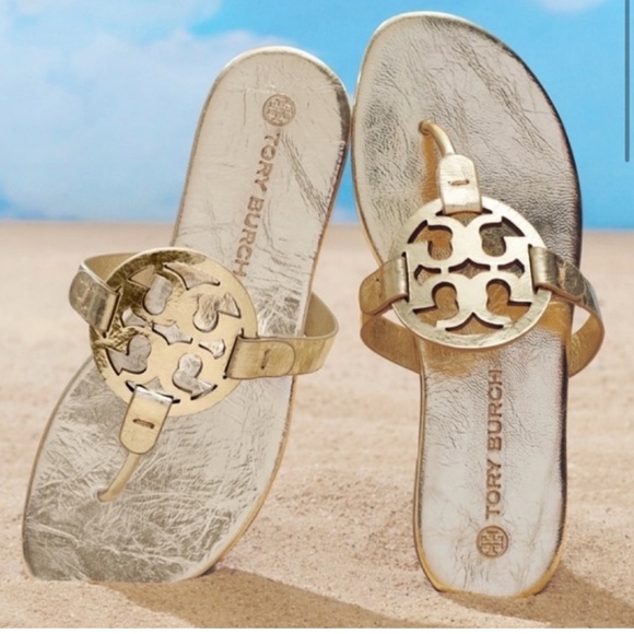 NEW Tory Burch miller soft metallic sandals in gold leather
